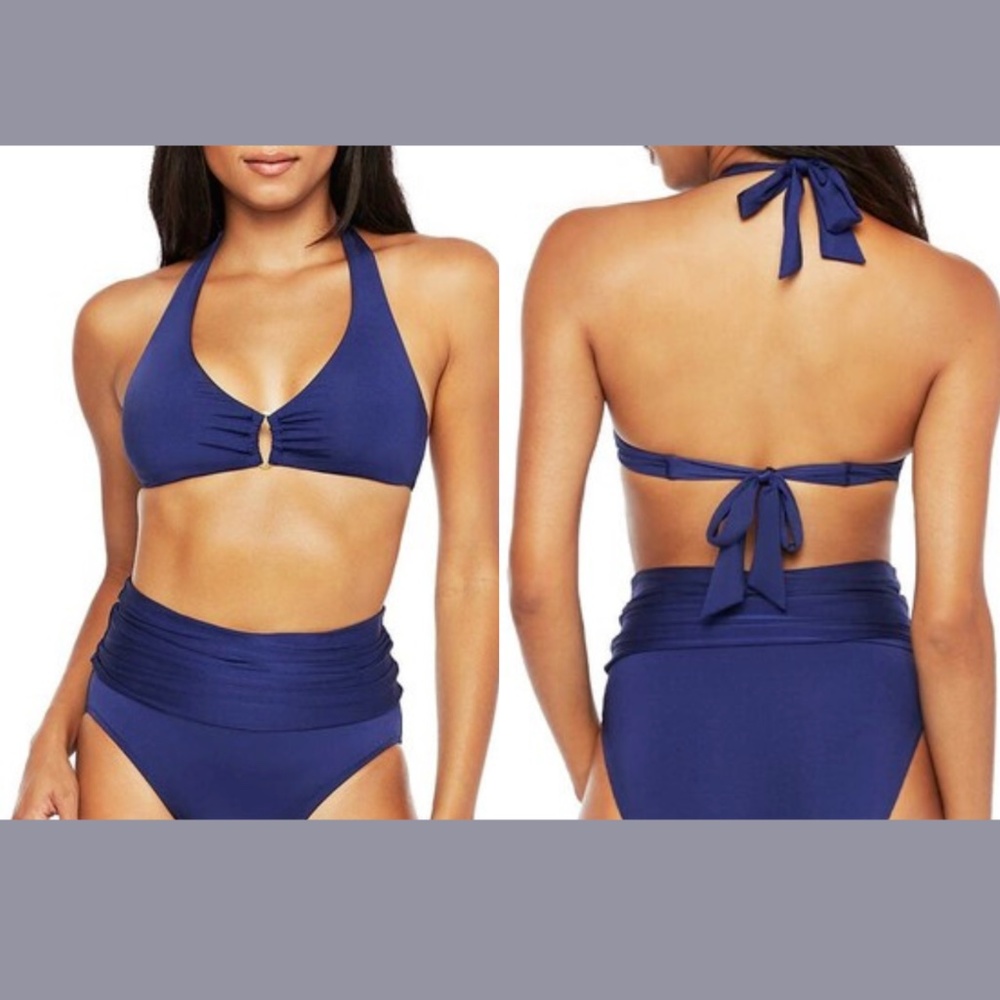 NEW Trina Turk‎ [ 14 ] Getaway Solid Halter Tie Bikini Top Ultramarine